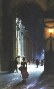 Aleksander Gierymski Painting - Louvre at night Aleksander Gierymski Realism Impressionism